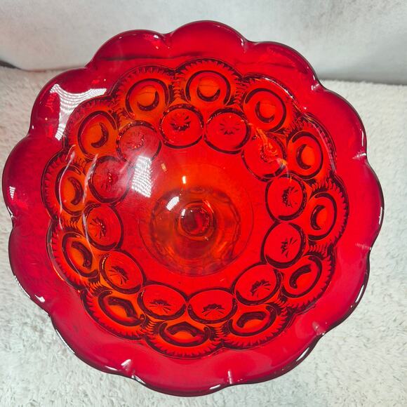 L E Smith Vintage Victorian Amberina Carnival Glass Compote Bowl Amber Red Fruit - Picture 2 of 16